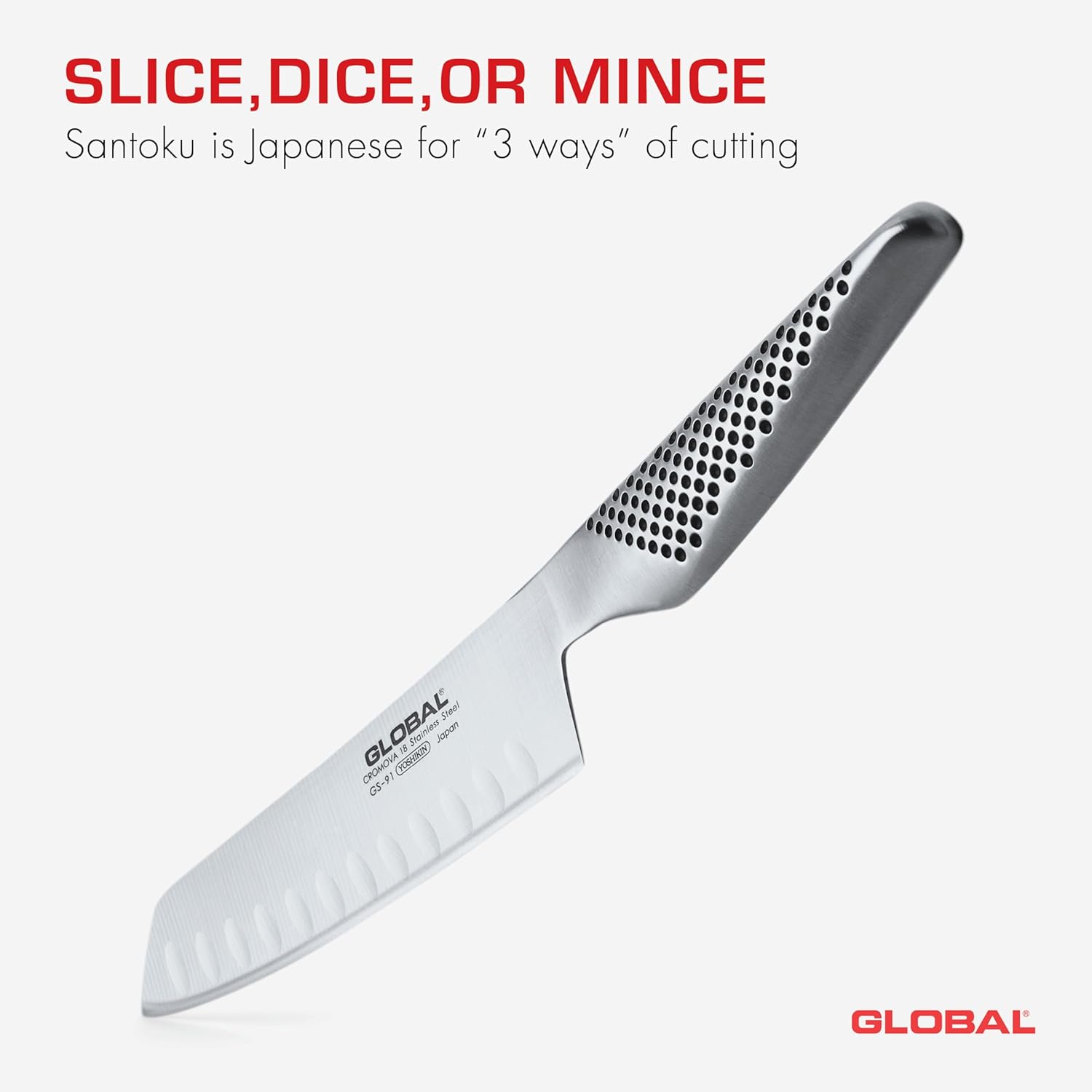 Global 5 1/2 inch Hollow Ground Vegetable Knife, Lightweight Japanese Stainless Steel, Razor-Sharp Edge, Made in Japan, GS-91