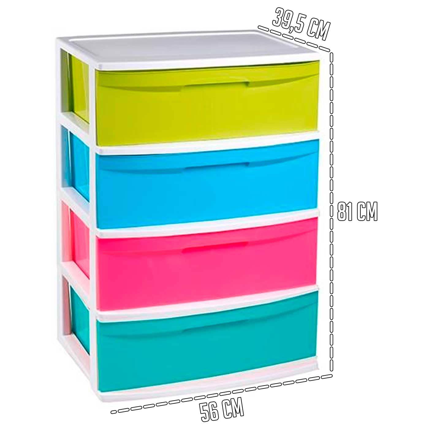 Acan Tradineur - Cajonera de organización “Nilo” - Ideal para el hogar o el trabajo - Fabricación en plástico - 4 Cajones - 81 x 56 x 39,5 cm - Blancolor