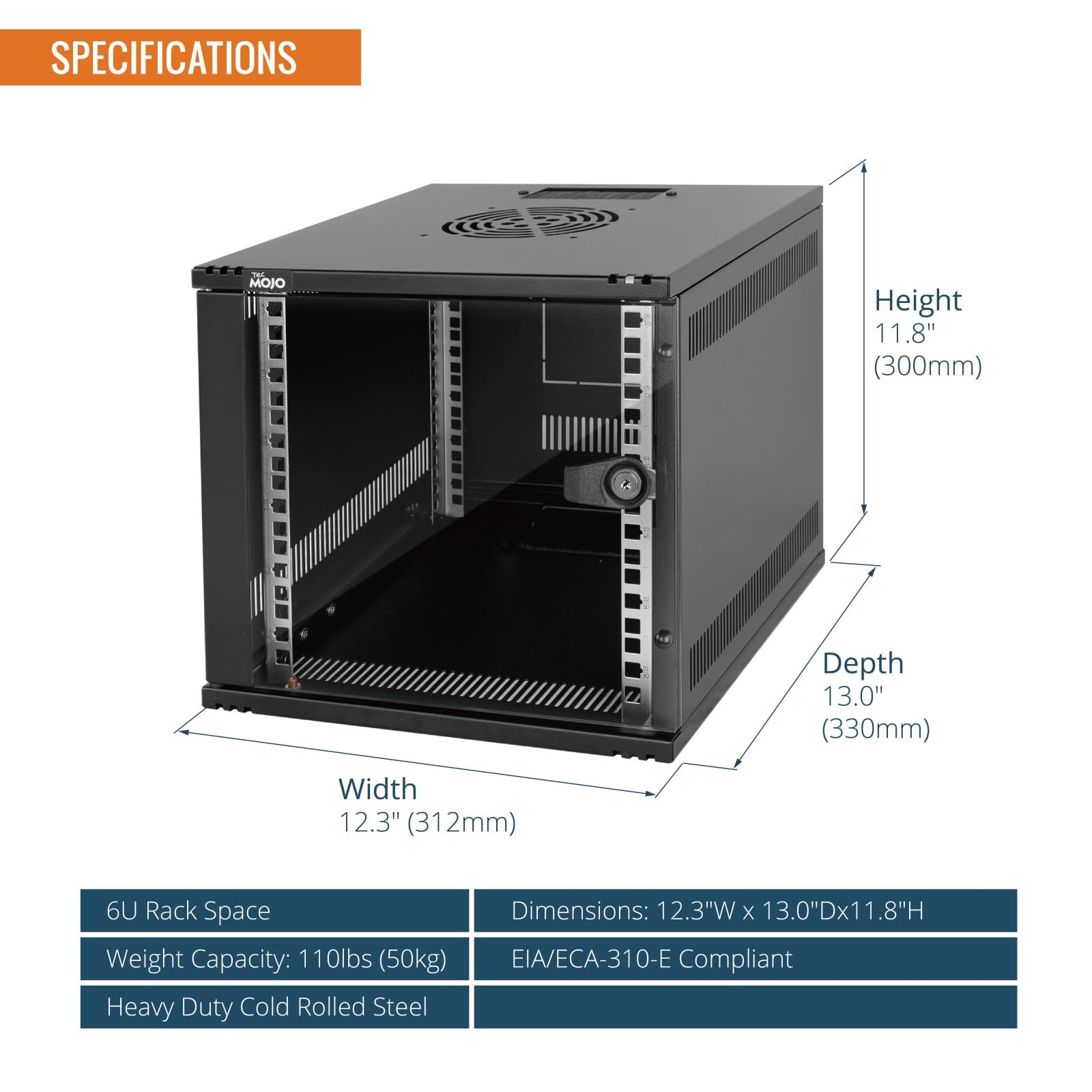 Tecmojo Gabinete de datos de montaje en pared de 6U de 330 mm de profundidad, armario de red con estante de rack, paneles de cepillo, organizador de cables para dispositivos AV/IT/Data NAS de 10