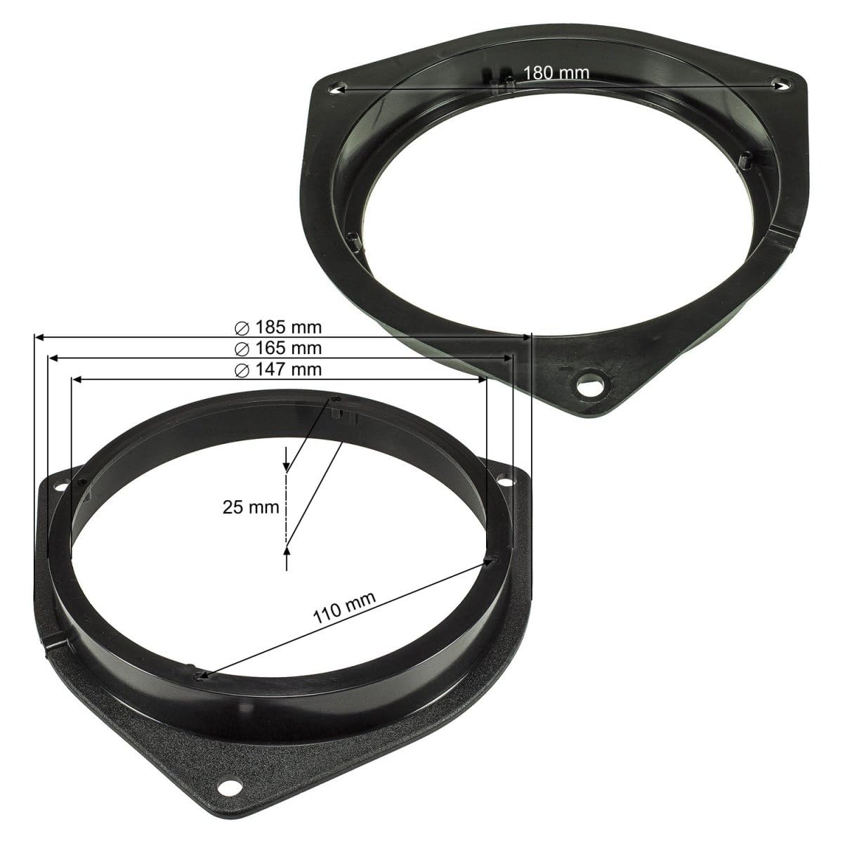 Kit Adattatori Anelli Distanziali Supporti Altoparlanti Casse Autoradio connettori per auto da 16,5 / cm 165 mm compatibile con Toyota Corolla, verso, Celica, Yaris, RAV4, Auris, IQ, Landcruiser