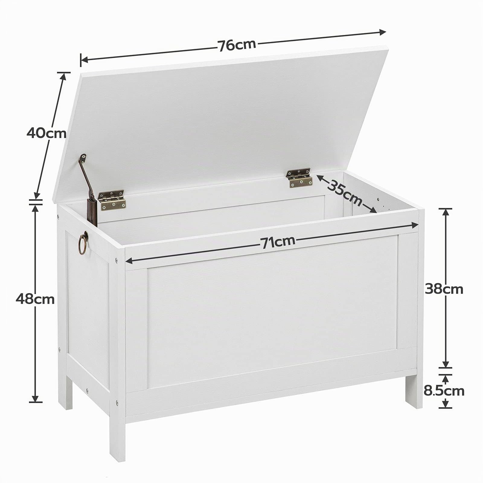 HOOBRO Taburete de Almacenamiento, Caja para Juguetes con Bisagras de Seguridad, Estantería de Juguetes, Banco Entrada Robusto, Armario de Madera, Fácil de Montar, Blanco EWT75CW01G1