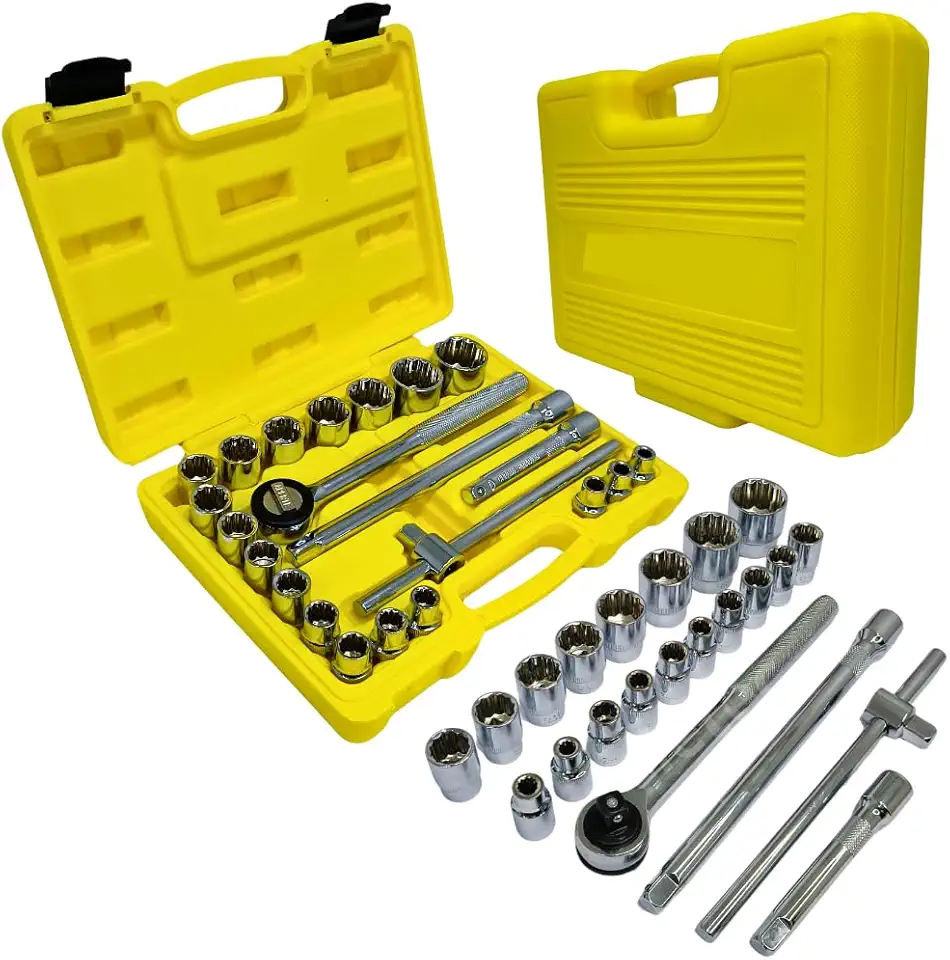 Jogo de Soquetes 1/2 22 Peças com Catraca Reversível em Aço Cr-V Kit Ferramentas Automotivo e Mecânico com Maleta