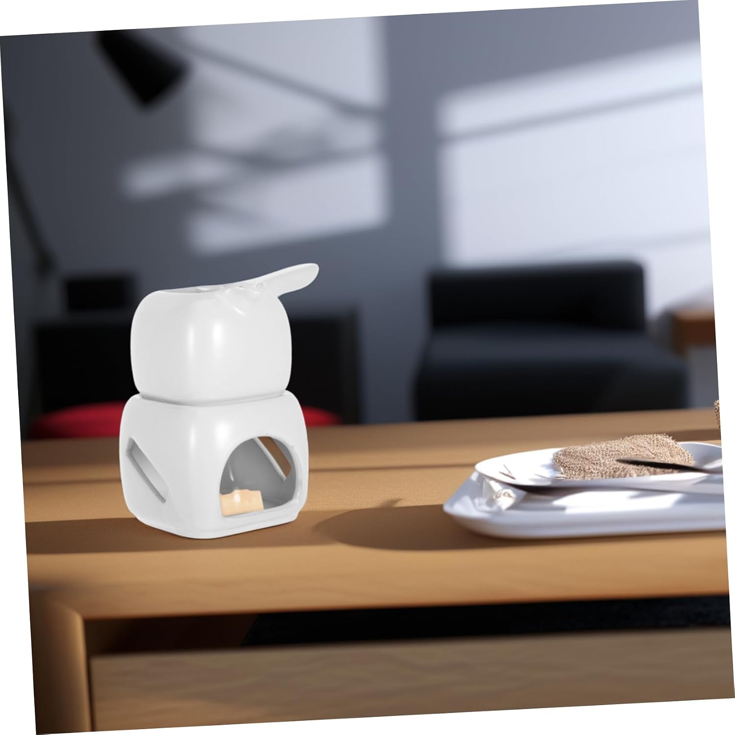 Chocolate Melting Pot White Ceramic Cheese Warmer for Fondue Butter and Candy Melting User-friendly Design for Home and Eateries Sturdy Porcelain Dish for Texture