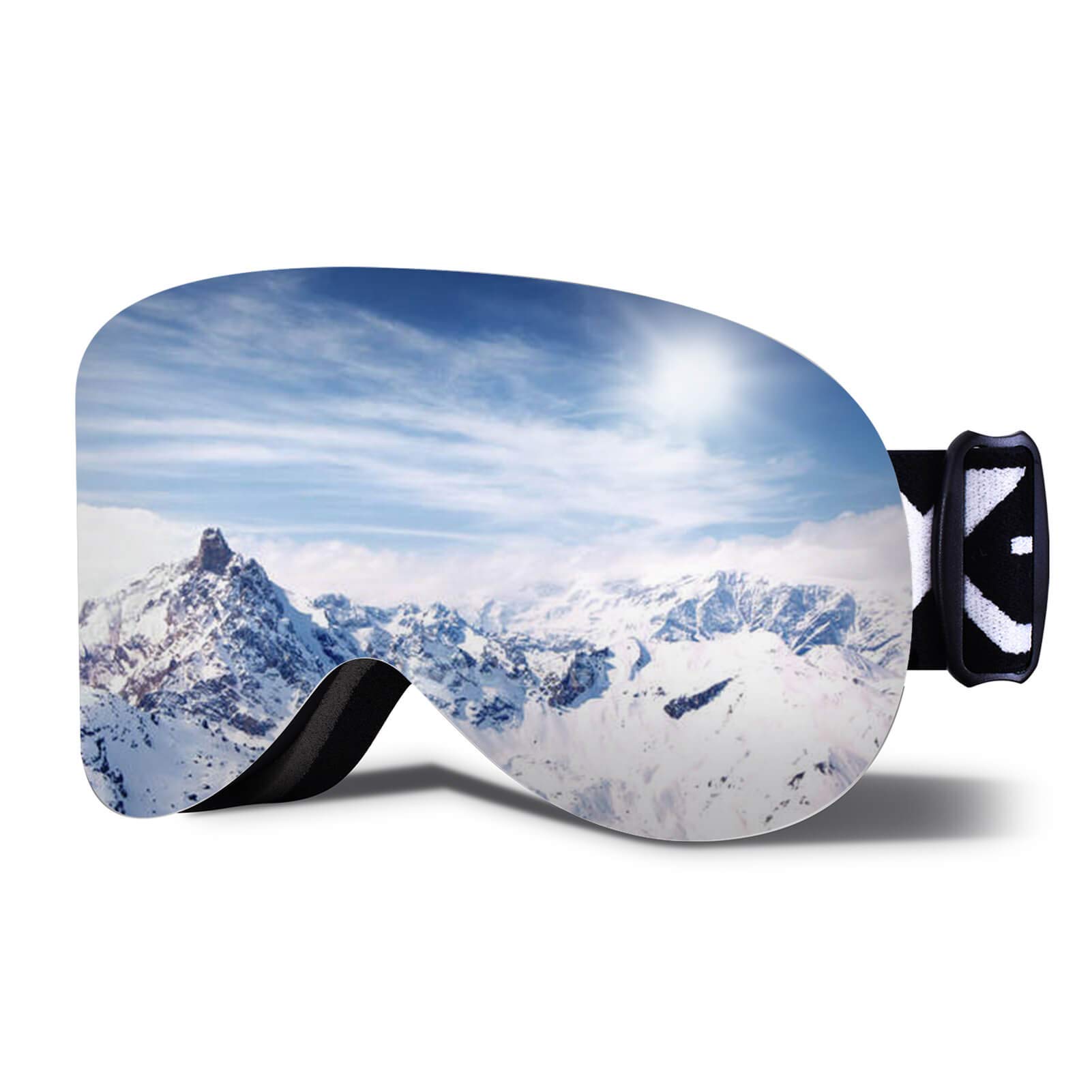 Ski Goggles with Magnetic Double Layers Lens OTG Snowboard Goggles Anti Fog UV400 Protection Helmet Compatible Skiing Goggles for Men Women Youth Adult