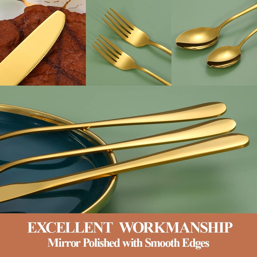 Lazycorner 30 Pcs Gold Silverware Set for 6, Food Grade Stainless Steel Flatware Set Include Fork/Knife/Spoon, Mirror Polished Eating Utensils Sets, Reusable Silverwear Cutlery Set, Dishwasher Safe - Image 4