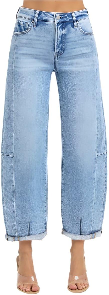 Risen Jeans - High Rise Cuffed Barrel Leg Jeans - (25.5" Inseam) - RDP5933 - Includes Official Tag