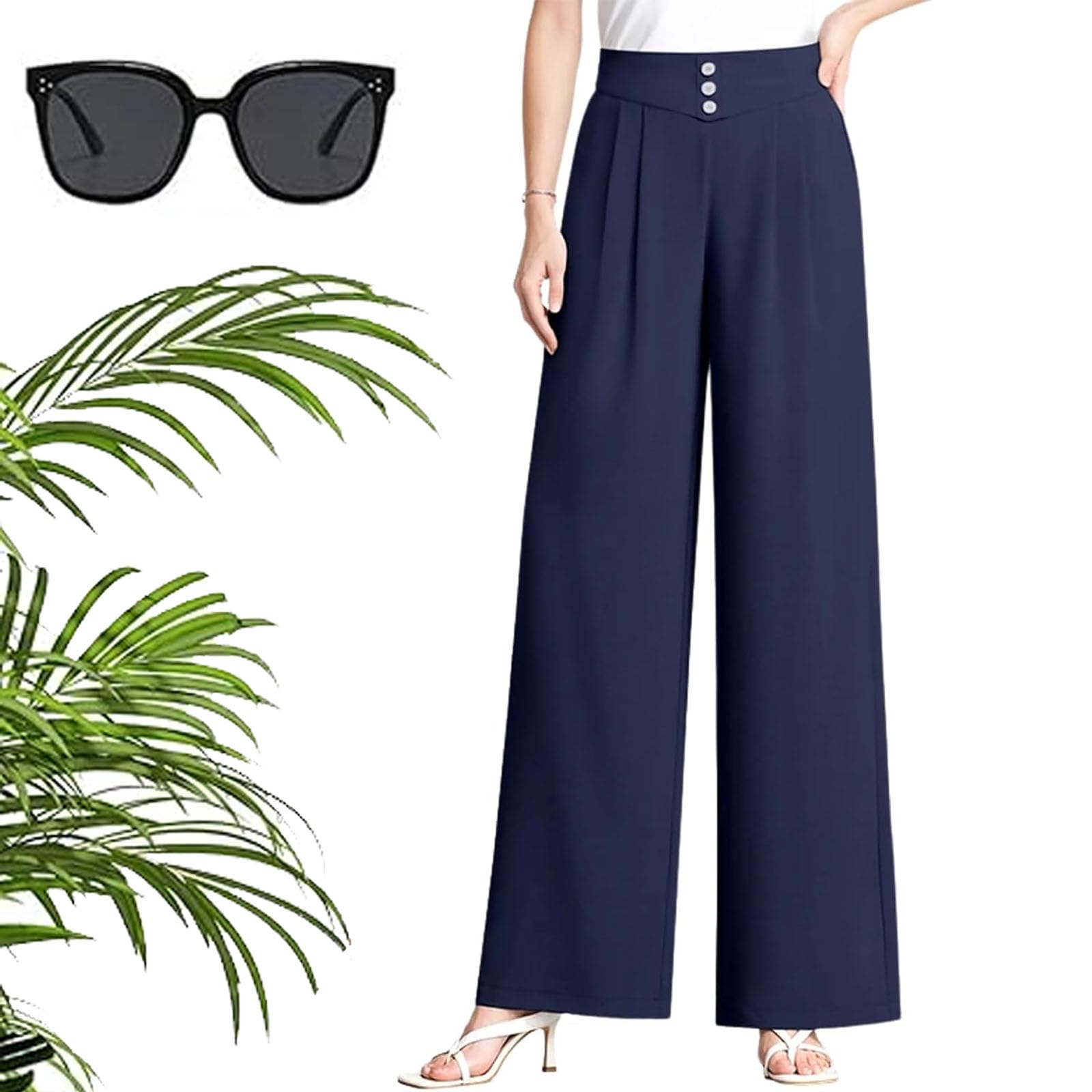 Soft Flowy High-Waist Pull-On Wide-Leg Pants Pants for Women High Rise Silky Comfort for Over 50