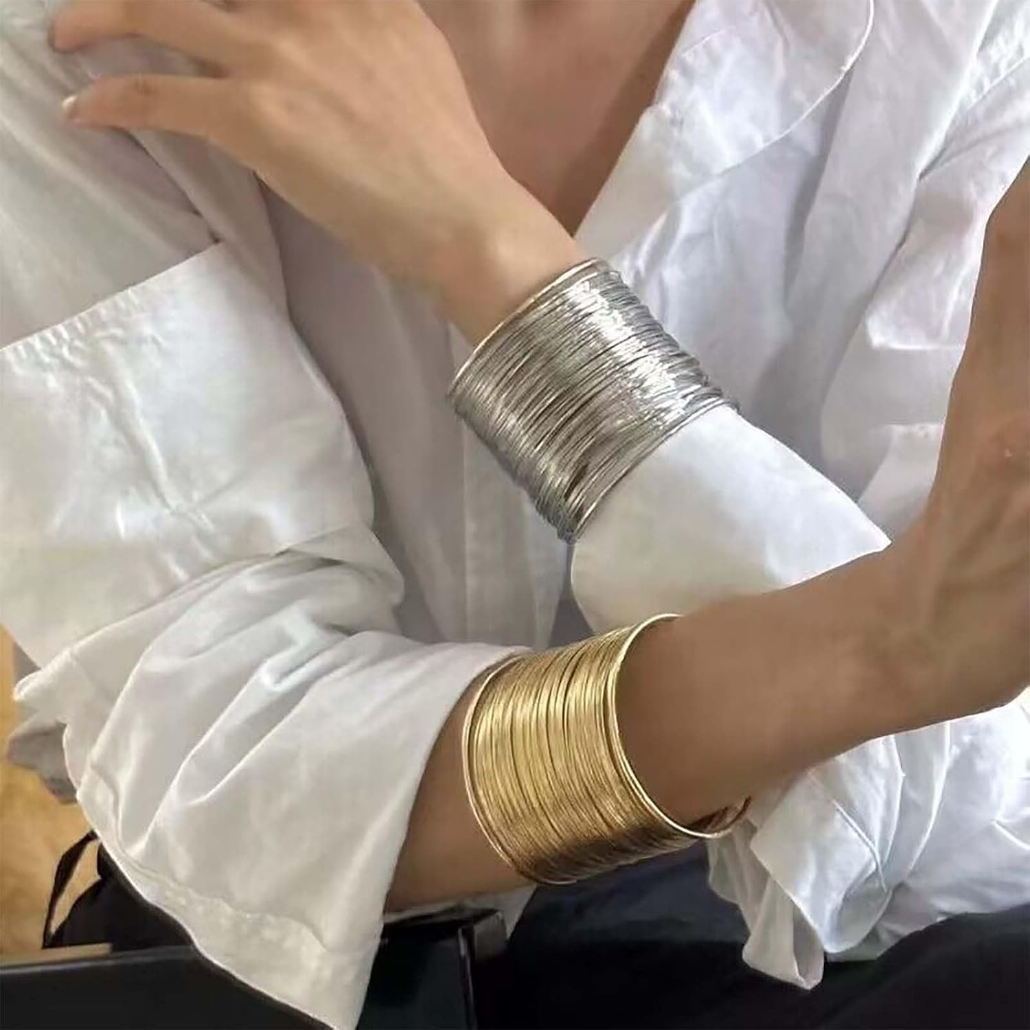 Boho Wide Wire Bracelets Wire Cuff Bracelet Gold Wrist Cuff Wrap Bracelet Adjustable Open Armlet Bracelets Multi Wire Wrapped Bracelets Jewelry for Women - Image 7