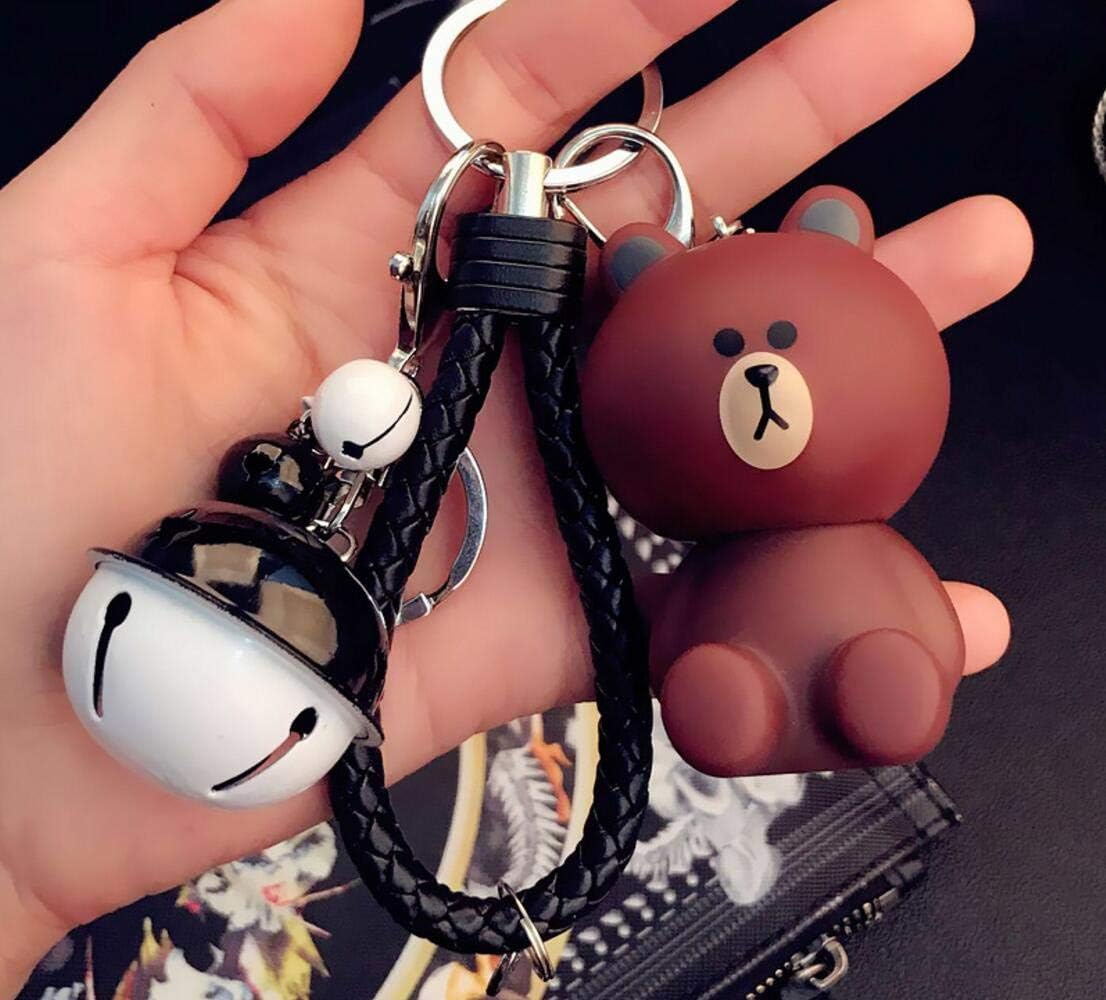 1 Pcs Cute Kawaii Cartoon Love Sitting Brown Bear Black Bell Wrist Rope Keychain Novelty Toy Gift Accessories Fashion Ornaments Coin Purse Korea Cony Bunny Keyring Bag Buckle Phone Pendant