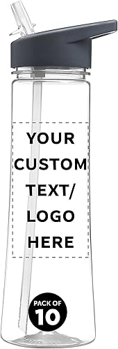 Miniatura 1 de DISCOUNT PROMOS Botellas de plástico personalizadas con boquilla de bebida de 22 onzas, juego de 10, paquete personalizado a granel, ideal para