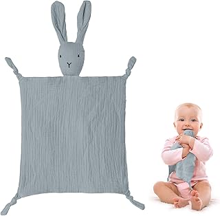 Vicloon Schmusetuch, Kuscheltuch mit Hase-Köpfchen,Doppellagiger Tüll aus 100% Bio-Baumwolle,Baby Geschenk zur Geburt Junge & Mädchen-Grau