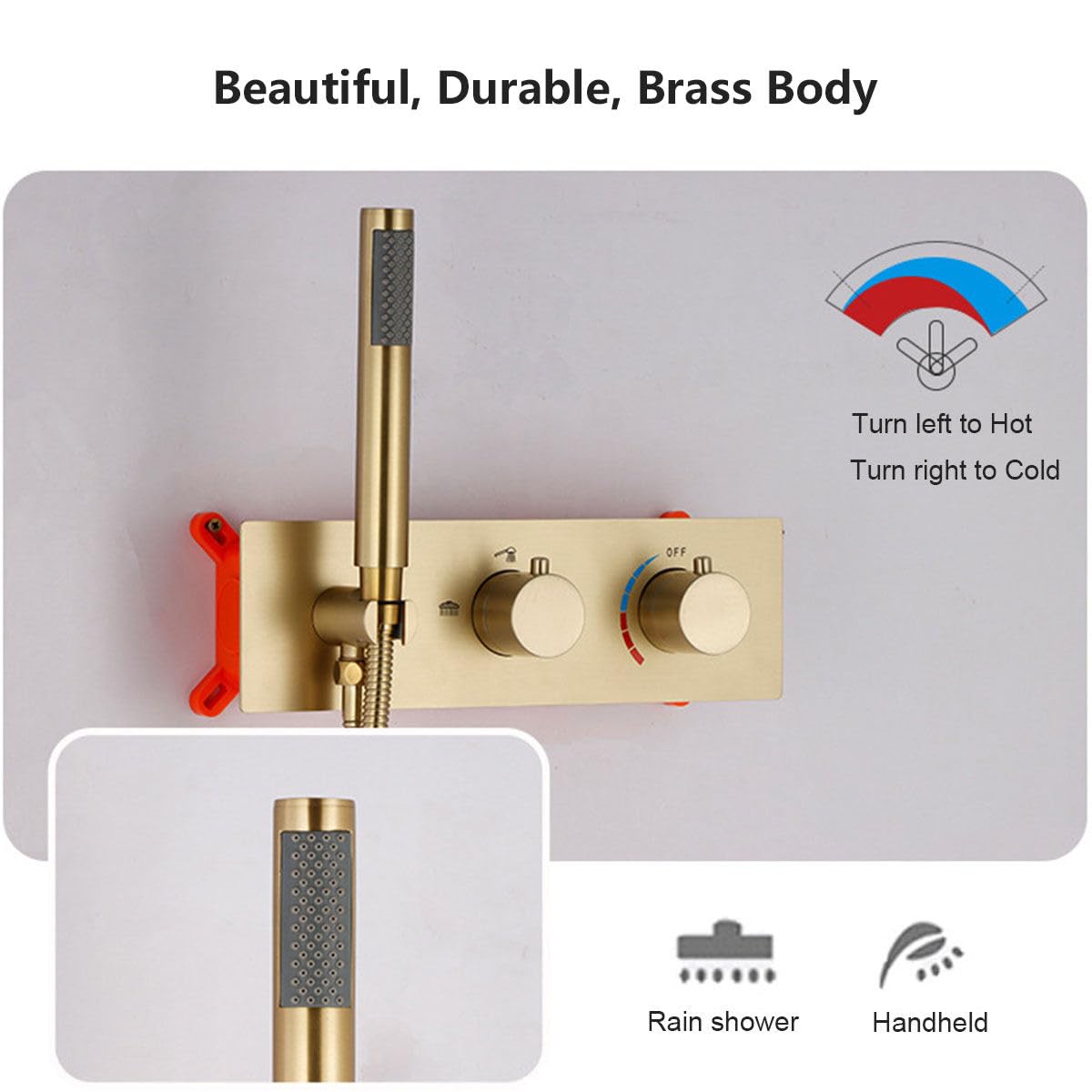 Douchesysteem Verborgen Geborsteld Gouden Doucheset Dubbele Functies Douchekraanset Met Regendouche Handdouche 25x25cm Ronde Regendouchekop Messing Behuizing Wandmontage 690089485