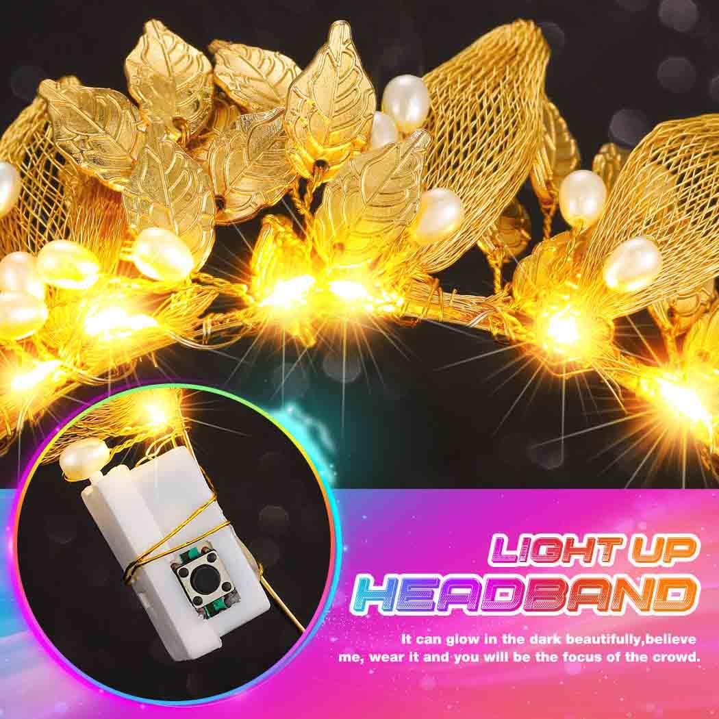 Unicra Light up Gold Leaf Headpiece Bridal Wedding Hair Accessories for Women - Image 5