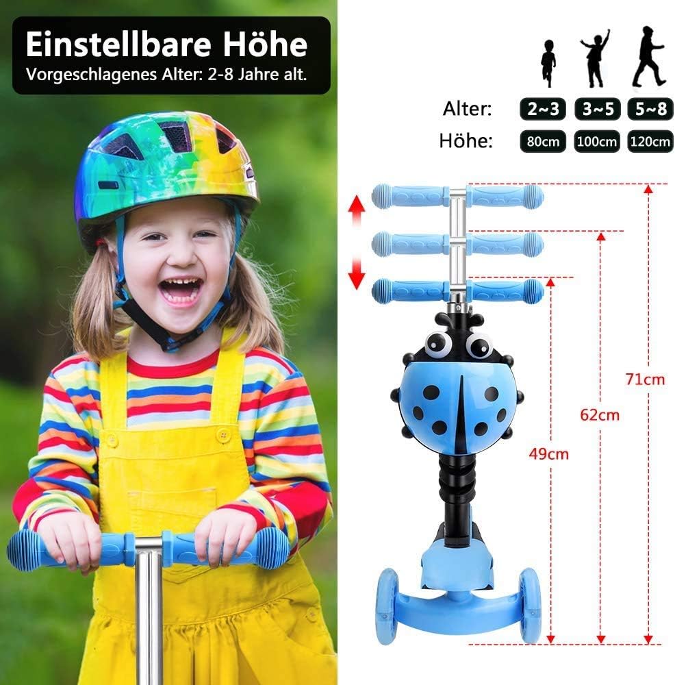 YOLEO 5-in-1 Kinder Roller Scooter mit Abnehmbarer Karikaturkorb Sitz Schubstange Große Räder Bequeme Rückenlehne Höheverstellbare Lenker für Kleinkinder Jungen Mädchen ab 2 Jahre (Blau)