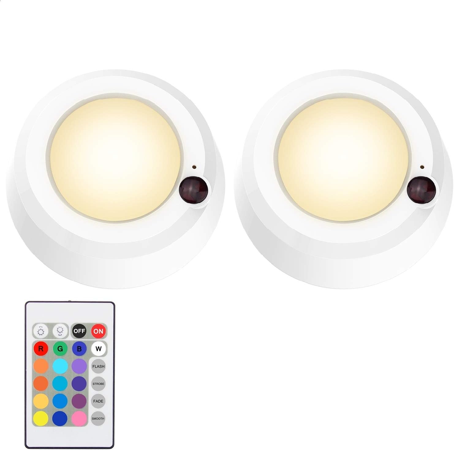 LUXSWAY Wireless Battery Ceiling Lights, Remote Shower Lights Color Changing, 300 Lumens Dimmable Wireless Ceiling Lights for Bedroom Shower Closet Hallyway, 5.67 Inch, 2 Pack