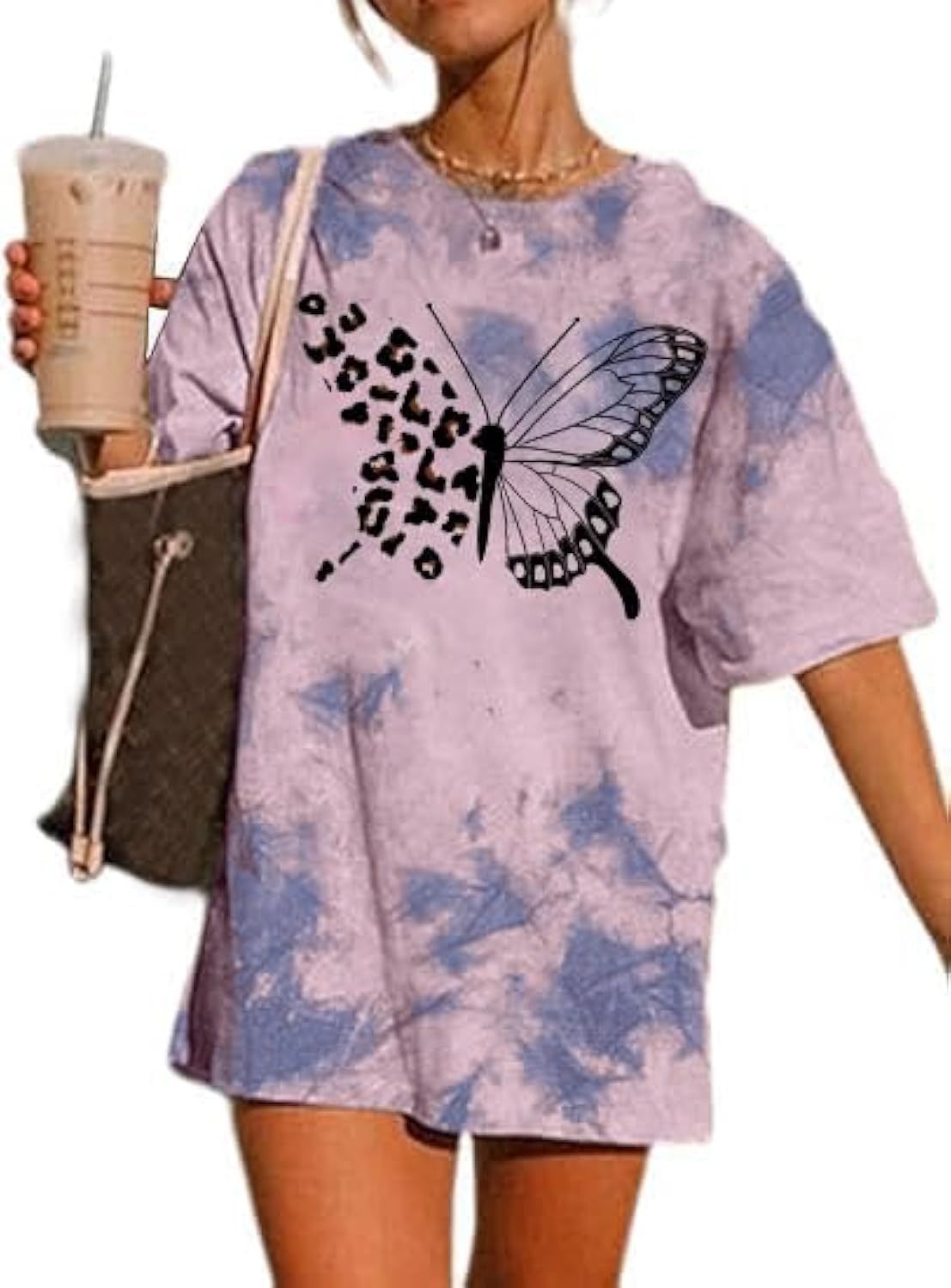 Remidoo Women’s Casual Crewneck Short Sleeve Sun and Moon Print Tie Dye Oversized Graphic Top T-Shirt