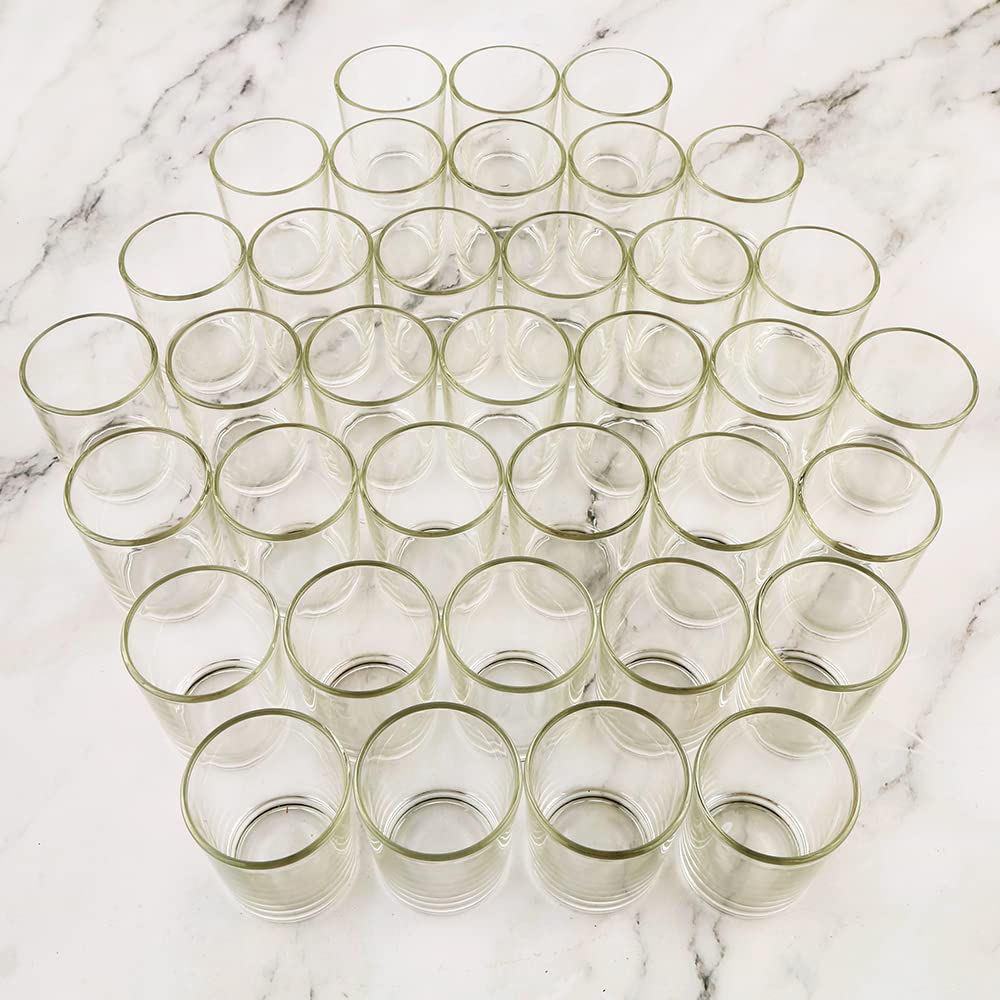 Btgllas Clear - 36Pcs Clear Glass Tea Light Holders - Votive Candle Holders Bulk For Weddings Events - Glass Votives For Wedding Centerpieces, Christmas, Thanksgiving - Candle Accessories Decor (Clear - 36Pcs)
