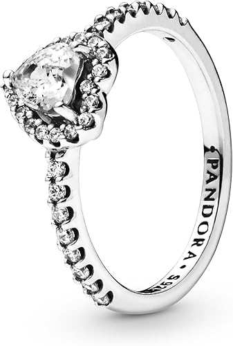 Pandora Elevated Heart Ring - Promise Ring for Women - Layering or Stackable Ring - Gift for Her - Sterling Silver with Clear Cubic Zirconia, With