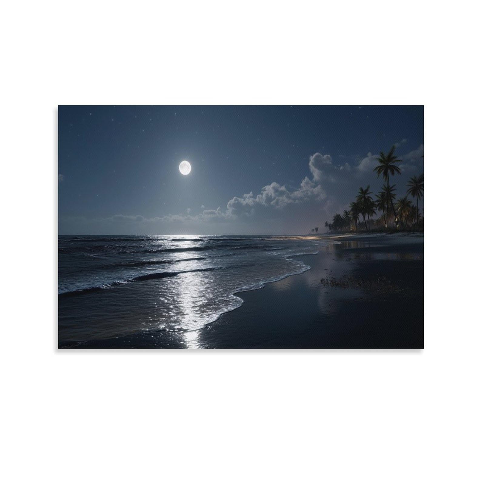 Nqhxlrudc Unframe-Style-2 Night Beach Canvas Wall Art Giclee Canvas Cultural Landscape Eclectic Wall Decor Cultural Landscape Giclee Artwork Natural For Home Decorations 16X24inch(40X60cm)