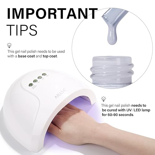 Vista 88 de AILLSA Esmalte de uñas de gel amarillo otoñal, esmalte de gel de hojas de otoño, esmalte de gel neutro translúcido nude de larga duración