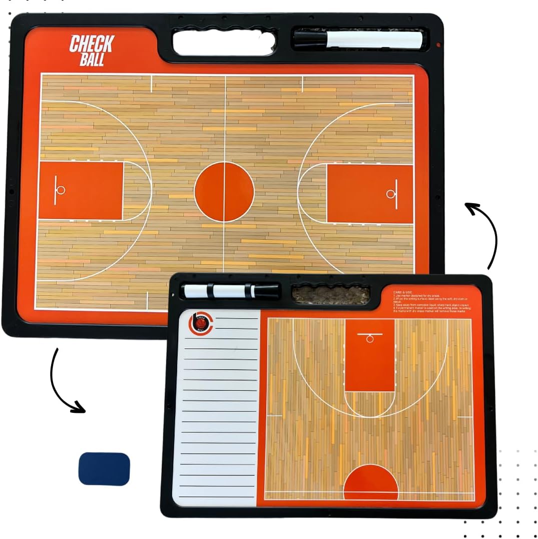 Basketball Coaching Board | Double-Sided Premium Dry Erase Clipboard with Full & Half Court (16.5 X 12.5) & Pocket Size Eraser