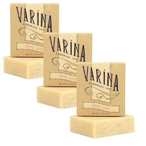 Varina Jabón orgánico en barra de karité, limpieza suave para pieles sensibles, sin perfume, paquete de 3, experimenta una piel sana y brillante