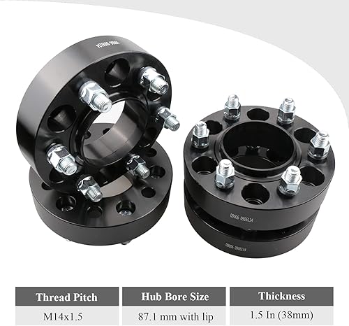 Miniatura 4 de Paquete de 4 espaciadores de rueda centrados de 1.5 pulgadas de 14 x 1.5 pernos, patrón de pernos de 0.236 x 5.315 in, orificio de buje de 3.429 in,