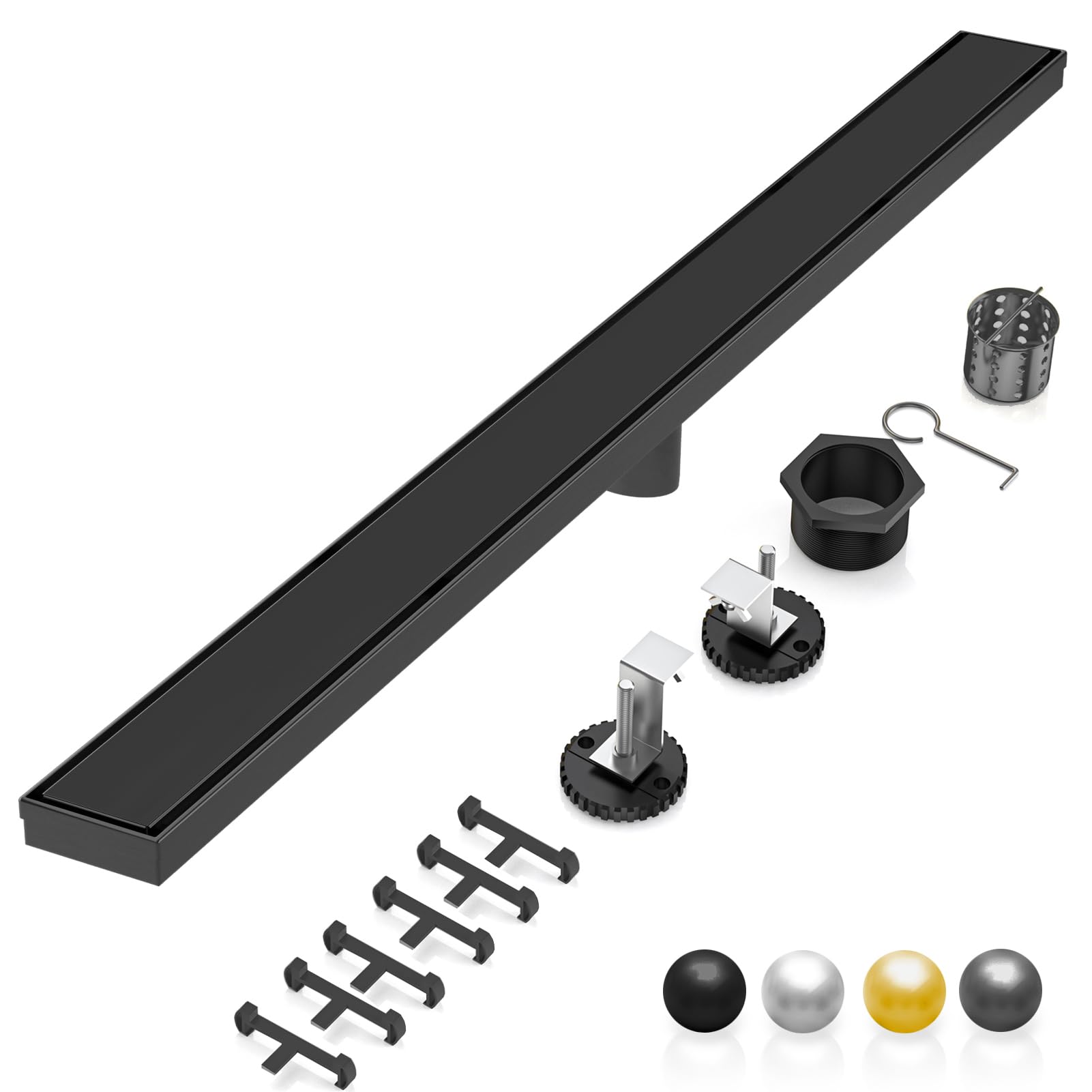 DLONE® Linear Shower Drain - 72 Inch Matte Black, with Tile Insert Panel