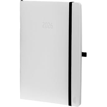 Chronoplan 50936 Book Calendar 2026 Diary A5 135 x 210 mm with Soft Cover Weekly Planner 1 Week on 2 Pages with Flexible Pen Loop Index Tape Rubber Closure White