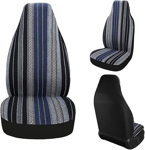 Miniatura 2 de PONYJOYUP Baja Saddle Blanket - Juego completo de 7 fundas de asiento de automóvil, transpirable y lavable, tejido a rayas, universal para sedán,