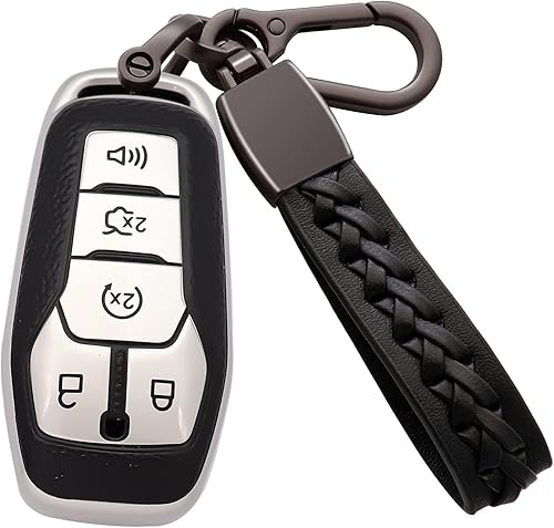 Miniatura 10 de Funda para llavero Ford de TPU suave con llavero de cuero, funda protectora completa para llavero de Ford Lincoln MKZ MKC MKX Fusion Mustang F150