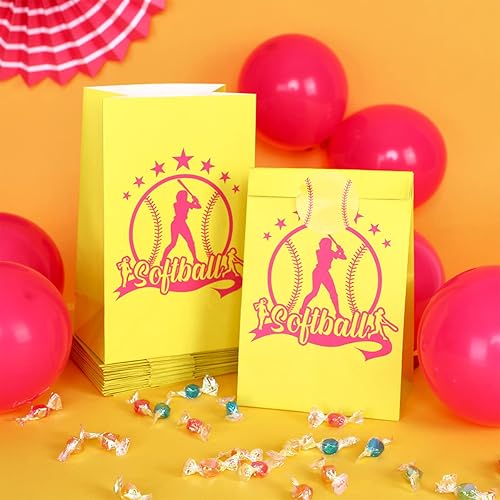Miniatura 2 de JOYMEMO Paquete de 16 bolsas de softbol para fiestas con calcomanías, bolsas de papel de regalo de regalo de lanzamiento rápido para niñas,
