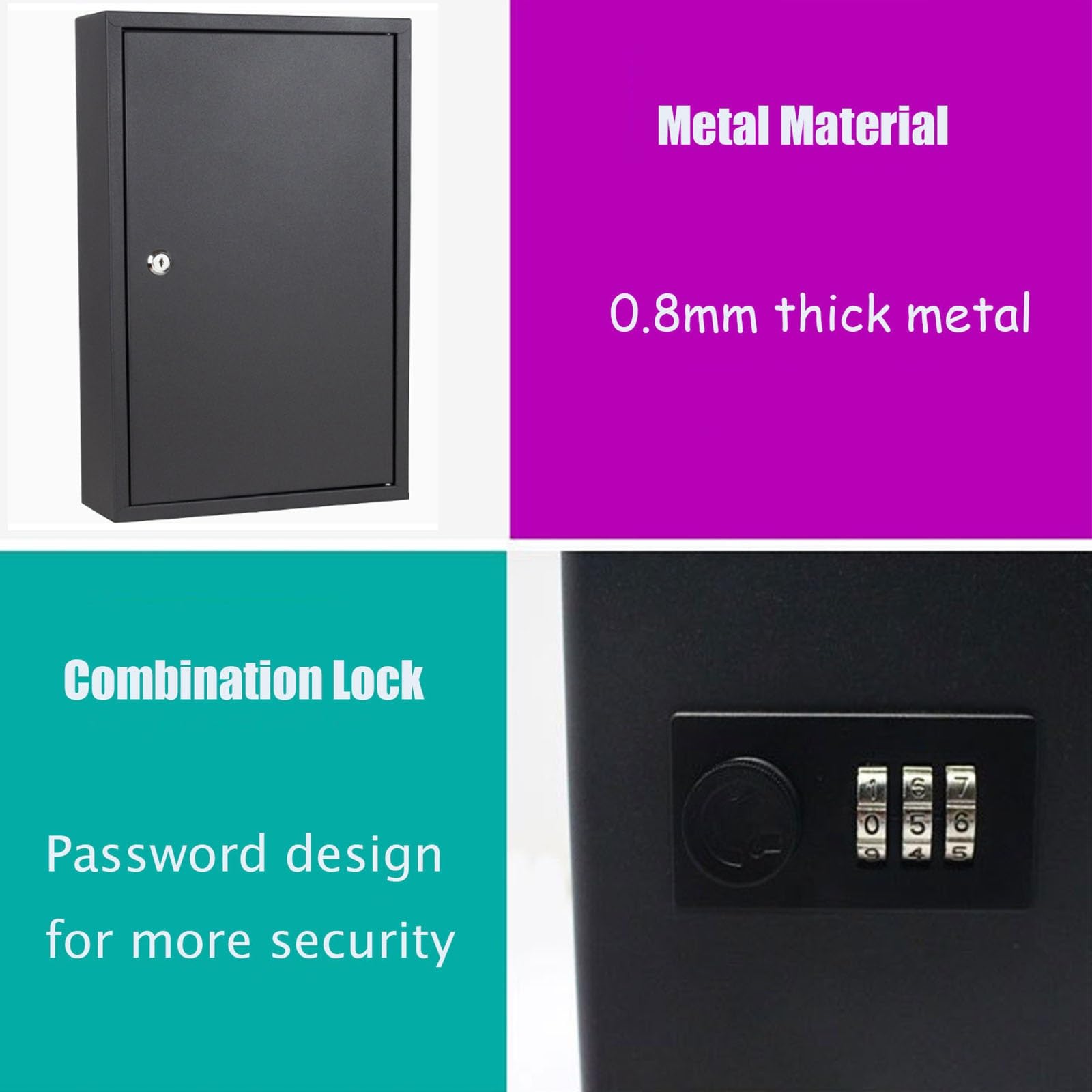 Grande armadietto portachiavi in acciaio con serratura a combinazione, capacità 48 chiavi, etichette colorate per nization & SecurityKey Storage Locker Box per casa o ufficio