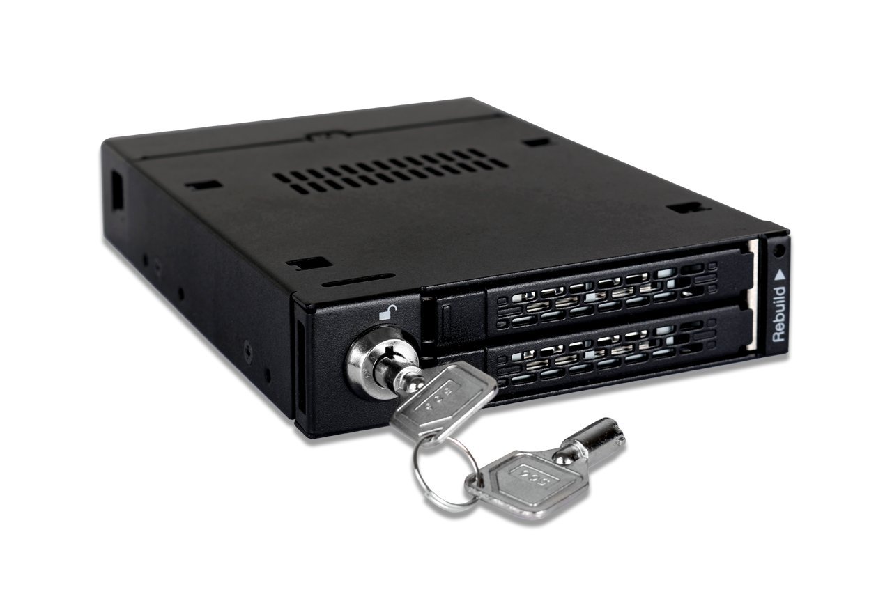 ICY DOCK ToughArmor MB992SKR-B Rack móvil, Robusto gabinete de Rack metálico para 2 x SSD o 2.5" SATA HDD en 1 bahía de 3.5 con Sistema Raid Integrado, Raid 0/1 / Big/JBOD