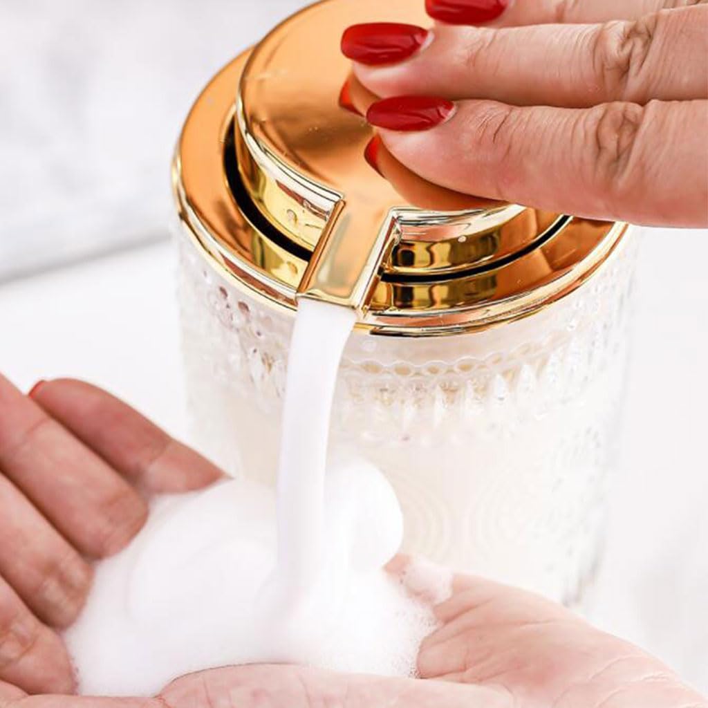 Dispenser di Sapone da appoggio Pressa Manuale Bottiglia di Sapone Contenitore in Schiuma di Vetro Dispenser Doccia Ricaricabile con Pompa per Hotel