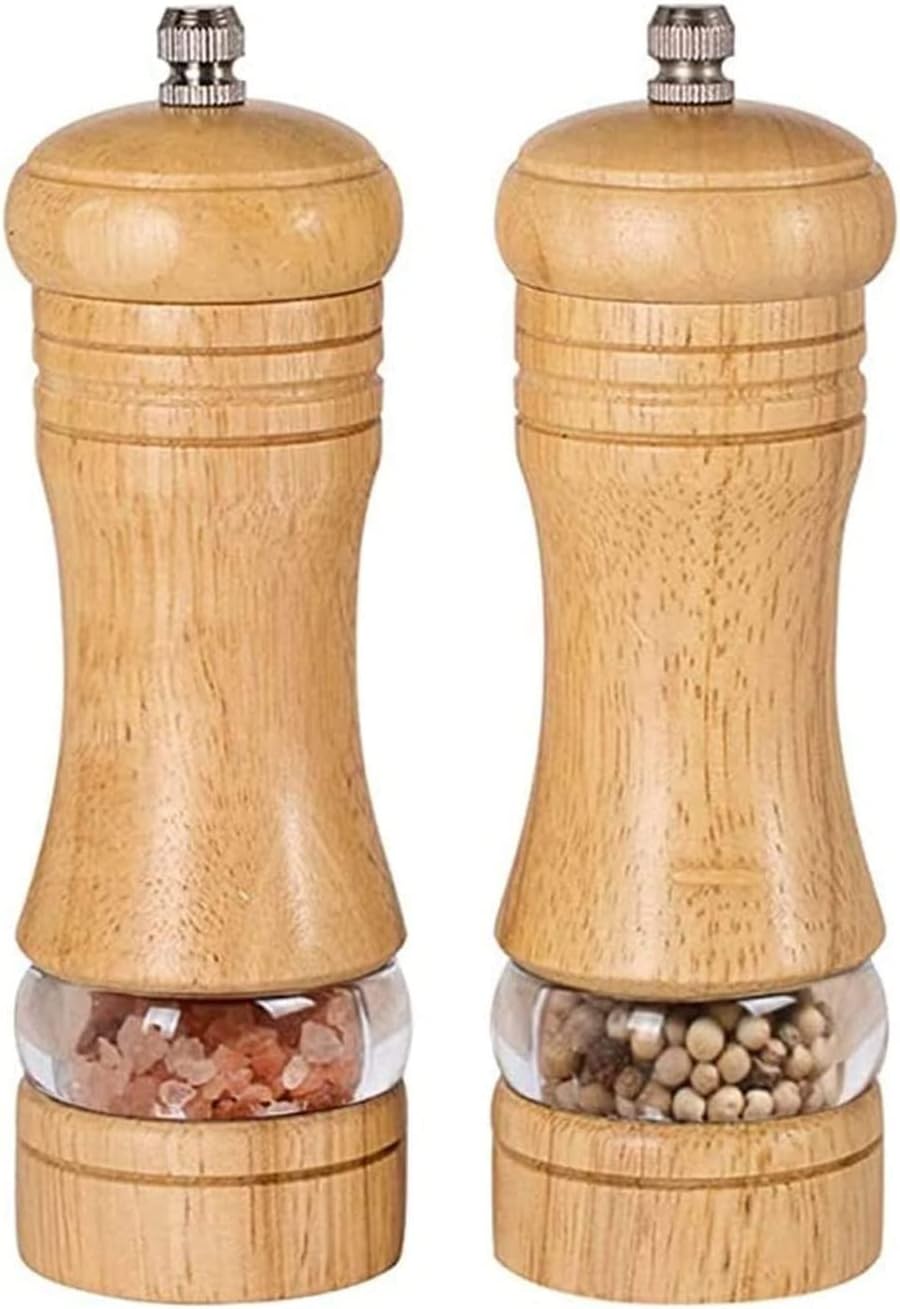 Salt and Pepper Grinder Set, Manual Salt and Pepper Mills- Wooden Acrylic Shakers with Adjustable Ceramic Core-Salt Grinder and Pepper Mill - Pack of 2(
