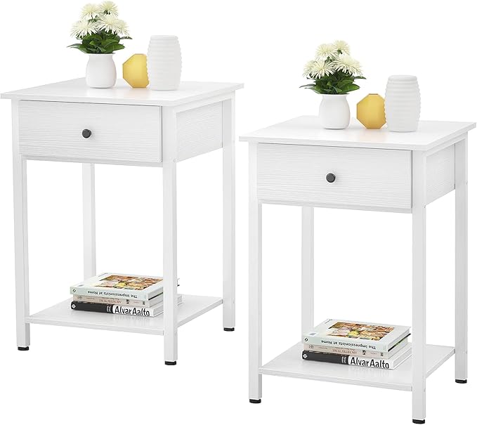 Ecoprsio Nightstand Set of 2 White End Table Side Table