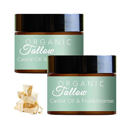 2PCS Grass Fed Beef Tallow with Frankincense Oil and Castor oil, Organic Beef Tallow Moisturizer for Skin, Organic Beef Tallow and Manuka Honey Balm