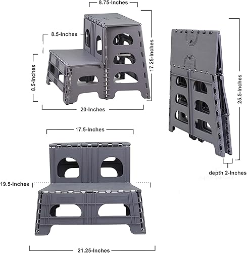Miniatura 2 de Bee Neat Taburete plegable de 2 escalones para adultos, escalera plegable y plegable para oficina, garaje, armario, baño, taburete antideslizante y