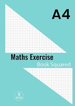 Maths Exercise Book Squared A4 5mm Square Grid Paper Notebook for Mathematics Math, Science, Graph, Writing Pad 100 Pages   Blue
