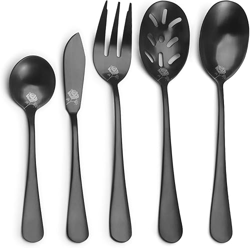 Miniatura 8 de Juego de cubiertos negro mate de acero inoxidable, acabado satinado, juego de 20 piezas, juego de utensilios de cocina, servicio para 4, cubiertos