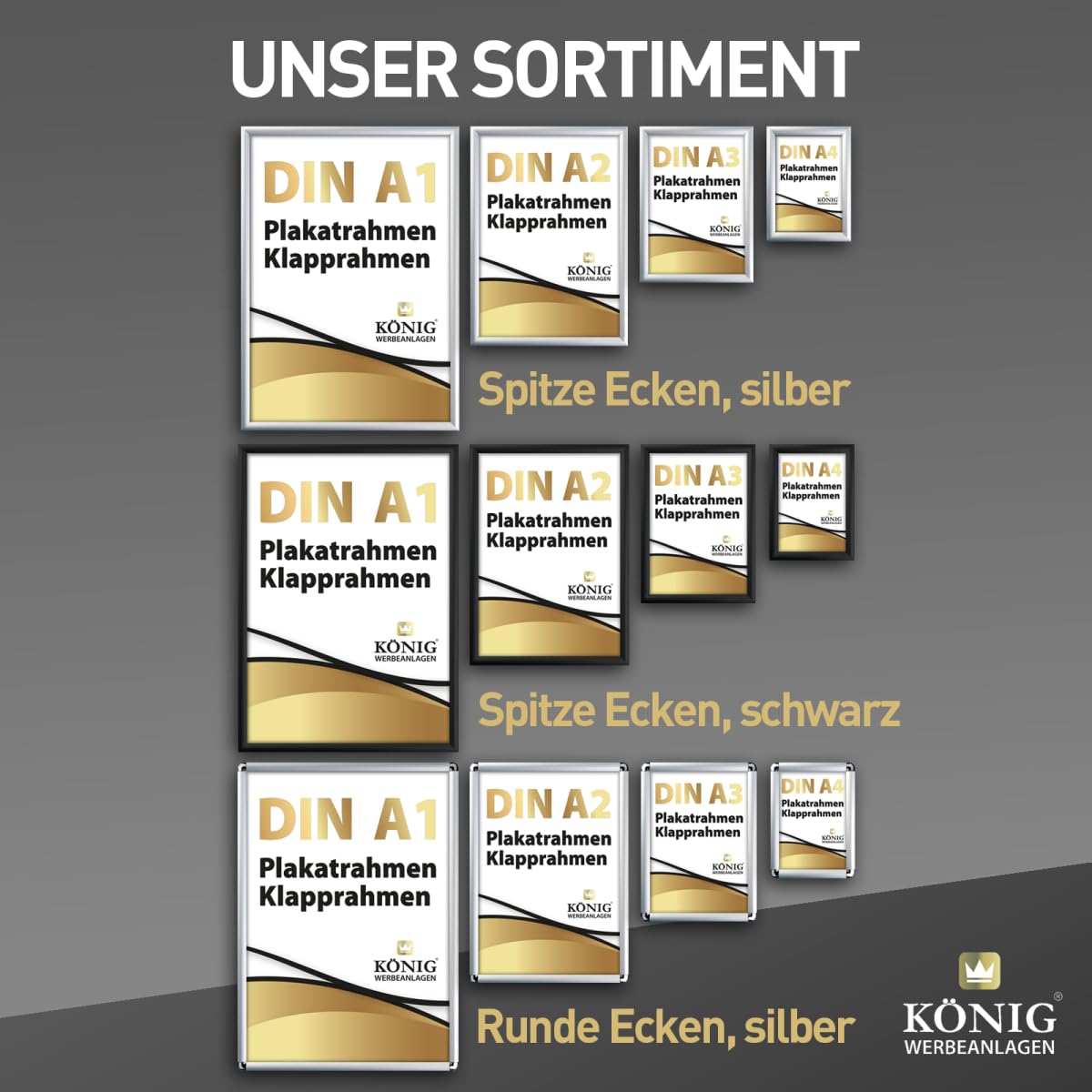 Dreifke 10 Plakatrahmen DIN A4 | 25mm Aluminium Profil, silber | inkl. entspiegelter Schutzscheibe | Alu Klapprahmen Wechselrahmen Posterrahmen | 10er Sparpack