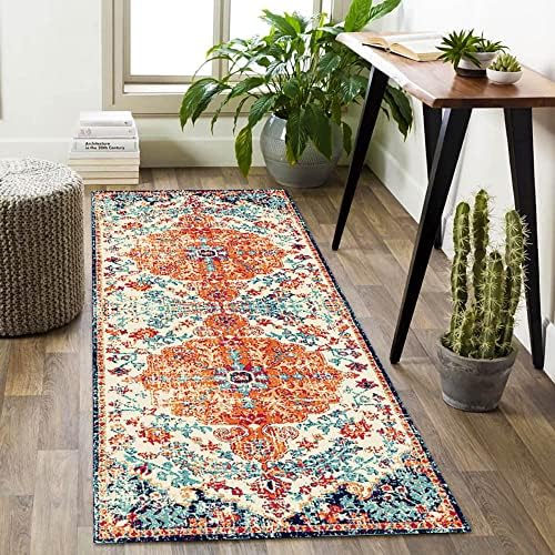 Urtlmaji Bohemian Medallion Hallway Runner Rug - 2X 5 Washable Rug Non-Slip Vintage Floral Persian Oriental Distressed Throw Rugs Low Pile Carpet for Laundry Living Room Kitchen Bedroom Decor