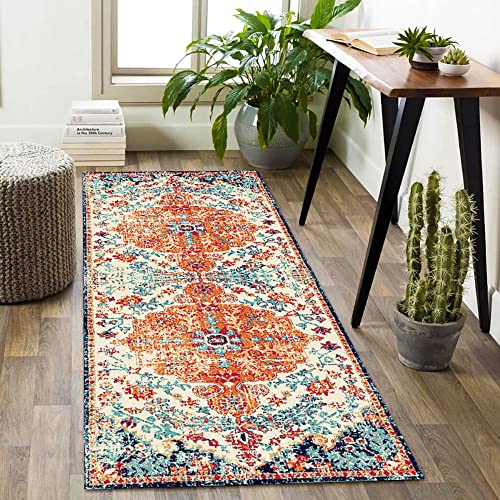 Urtlmaji Bohemian Medallion Hallway Runner Rug - 2X 5 Washable Rug Non-Slip Vintage Floral Persian Oriental Distressed Throw Rugs Low Pile Carpet For Laundry Living Room Kitchen Bedroom Decor #TOP20