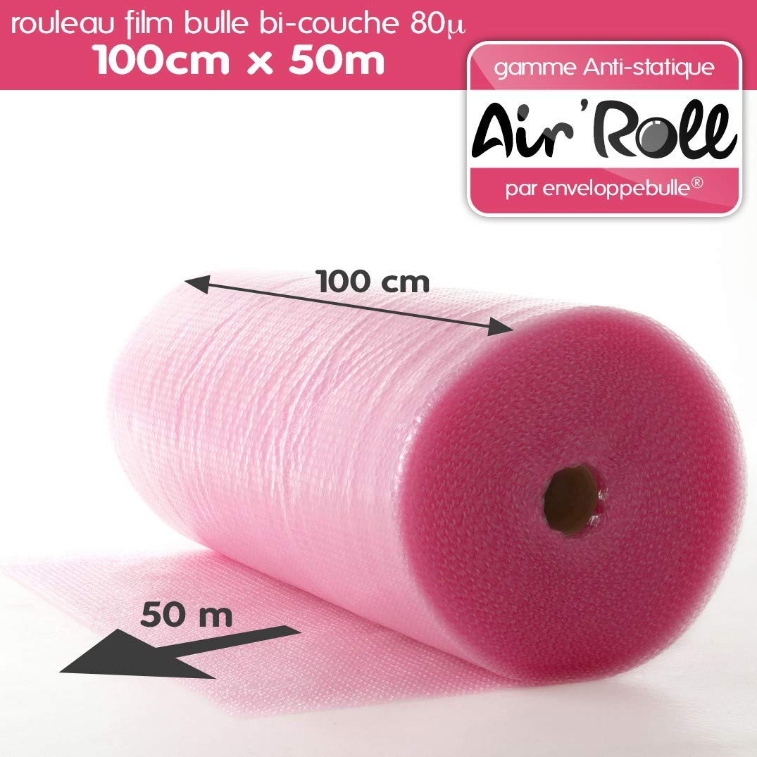 enveloppebulle 1 Rouleau de film bulle d'air largeur 100cm x longueur 50m - gamme Air'Roll ANTISTATIQUE