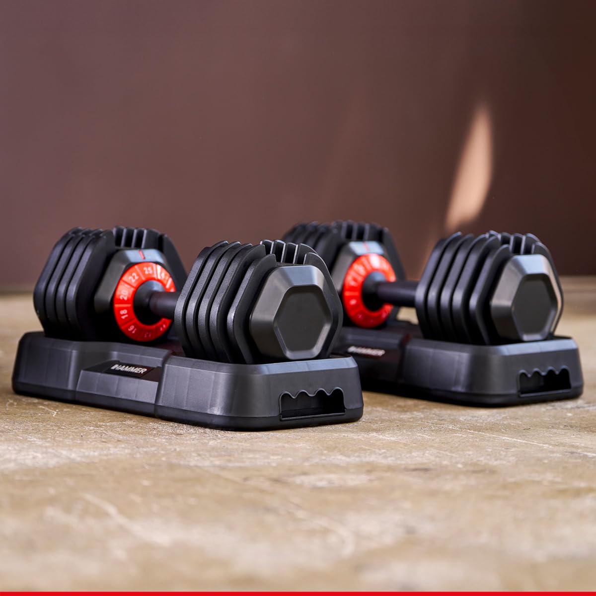 HAMMER Hanteln StrongLock 4.0 Smartes Hantelsystem mit Gewichtsverstellung durch einfaches Drehen (2 x 25 kg)