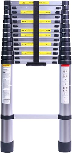 Escalera telescópica de extensión plegable de 19.7 pies, escaleras telescópicas de aluminio para RV, hogar, loft, ático, capacidad de 330 libras