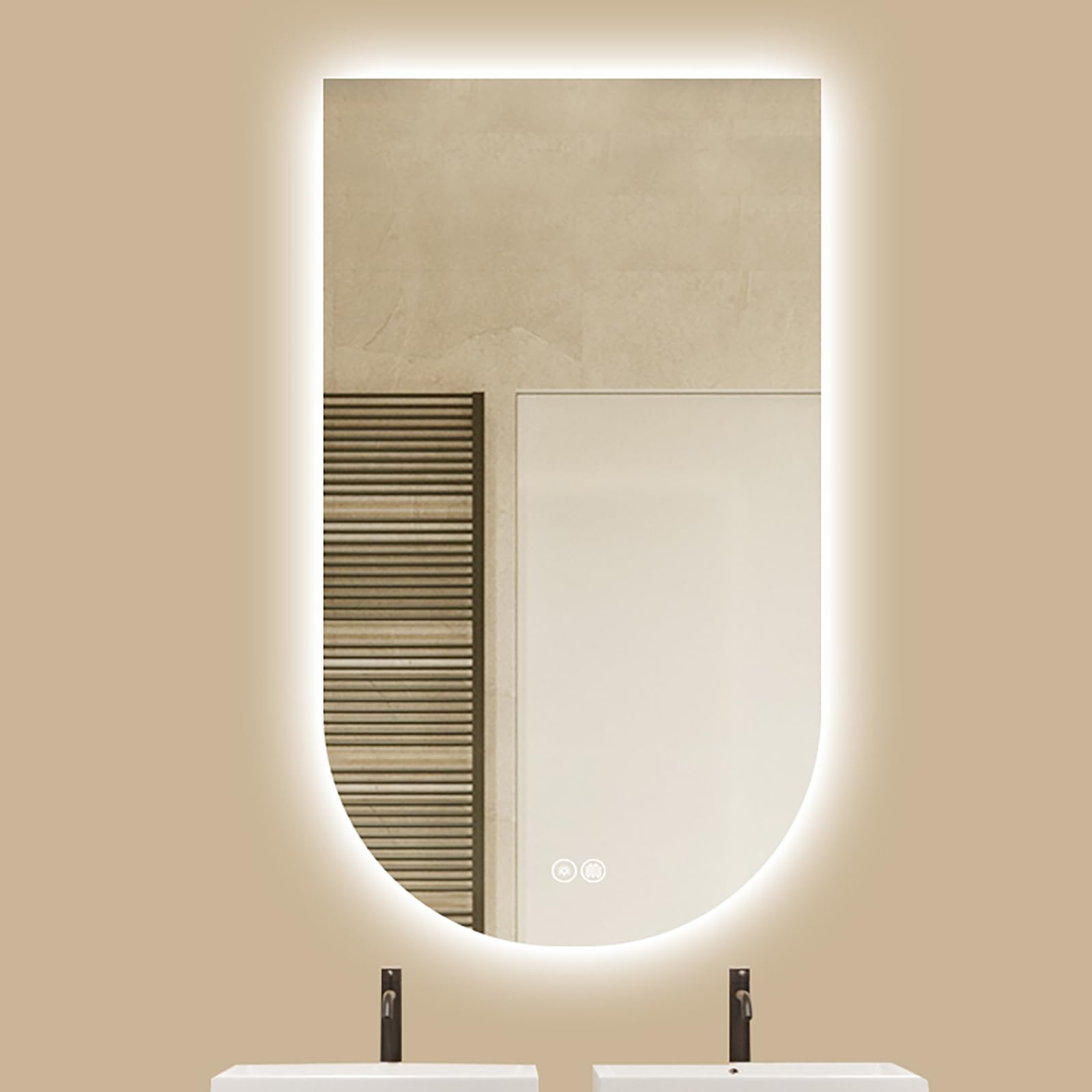 Atwnjkp 3 Colours + Anti-Fog Led Bathroom Mirror 50X80cm(19.7X31.5in) – Frameless Arched Wall Mounted Vanity Mirror, 3-Colour Dimmable Lighting, Touch Control, Anti-Fog Function, For Makeup Area And Hallway