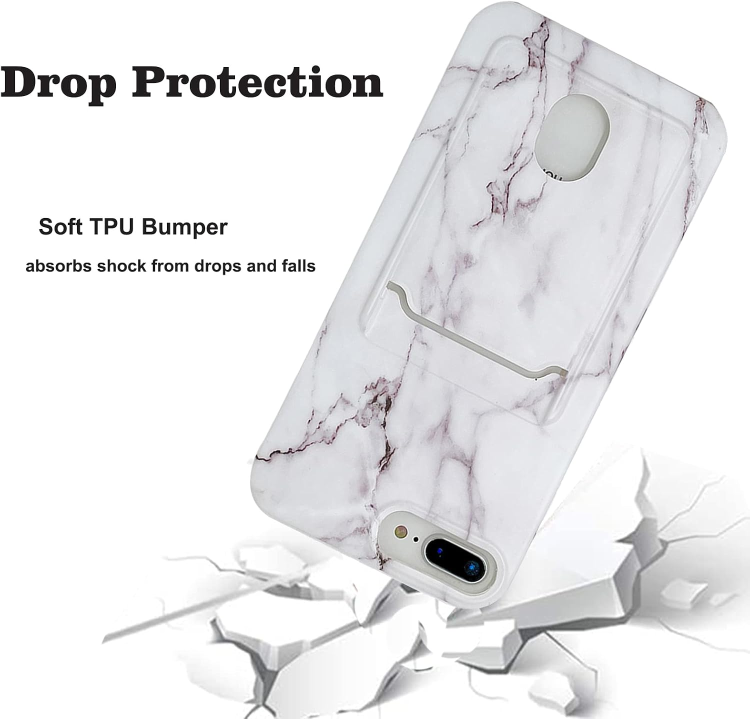 Oddss Wallet Case Compatible with iPhone 8 Plus iPhone 7 Plus Case with Card Holder Slot White Marble Shockproof Slim Soft TPU Clear Cover with Screen Protector
