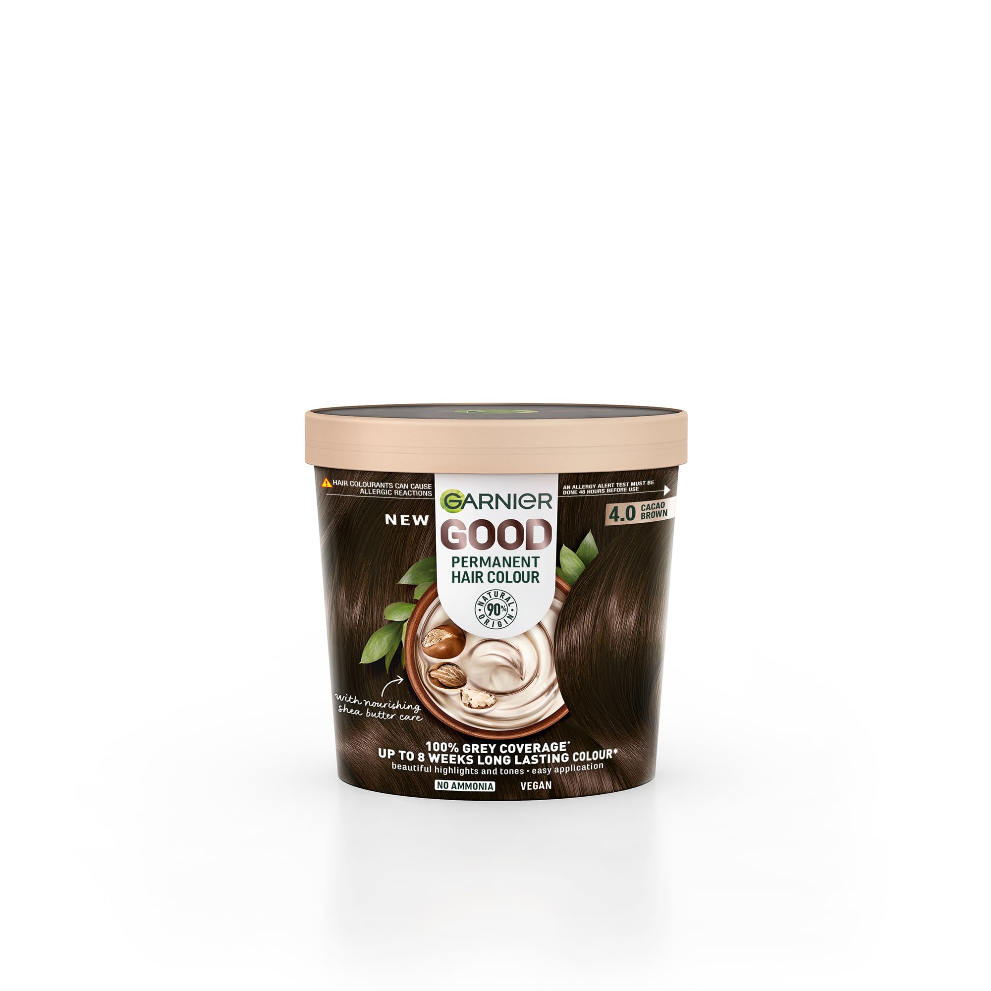 Garnier Good Permanent Hair Dye No Ammonia & Shea Butter Formula 100% Grey Coverage 4.0 Cacao Brown